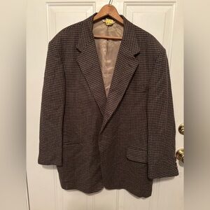 🧥 Vintage Houndstooth Blazer  Stafford – Size 48R – Brown & Navy Wool Blend